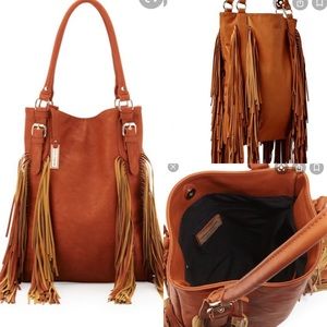 VEGAN Crazy Heart Fringe Tote Bag, Tan